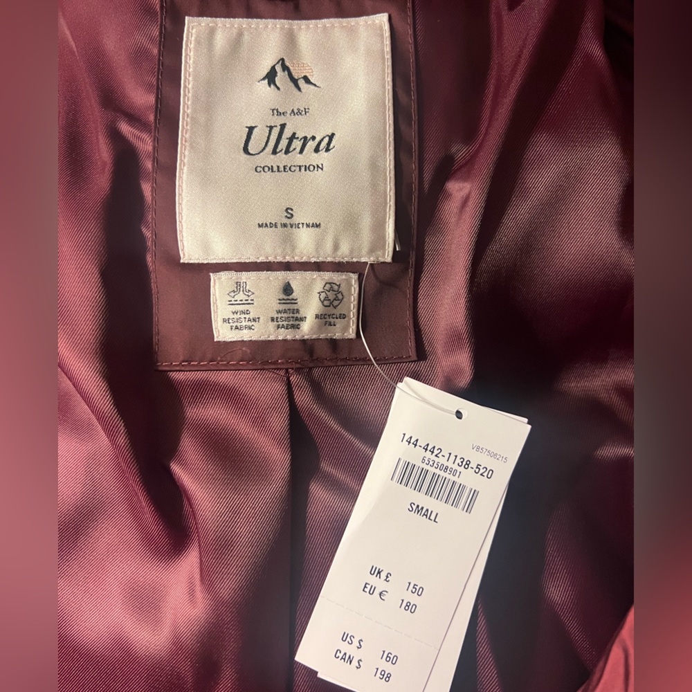 Abercrombie Ultra Mini Puffer Size S Burgundy - Picture 4 of 6